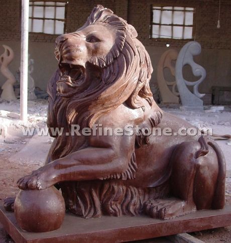 Red marble lion sculpture