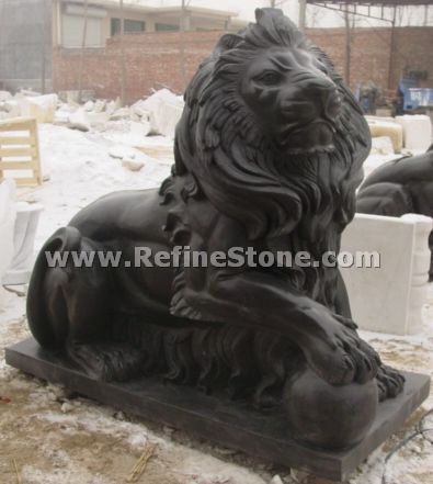 Garden black lion sculpture