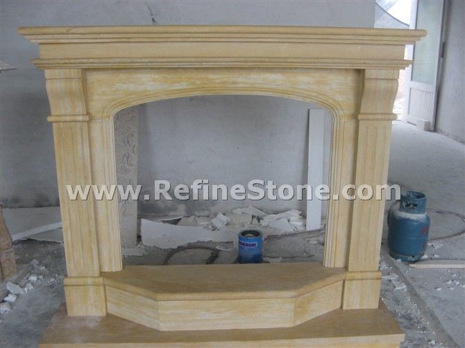 Beige marble fireplace