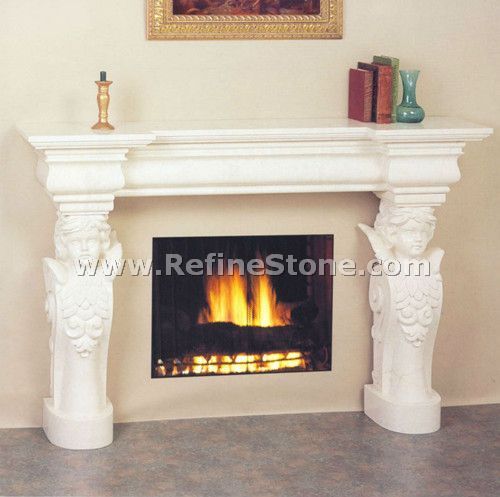 White marble fireplace angel statue