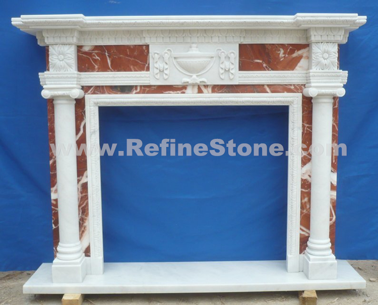 Stone Carved  Marble Fireplace Surround With Pillars