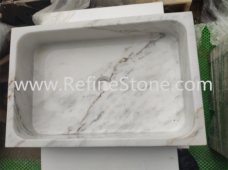 Modern design volakas white marble free standing stone sink